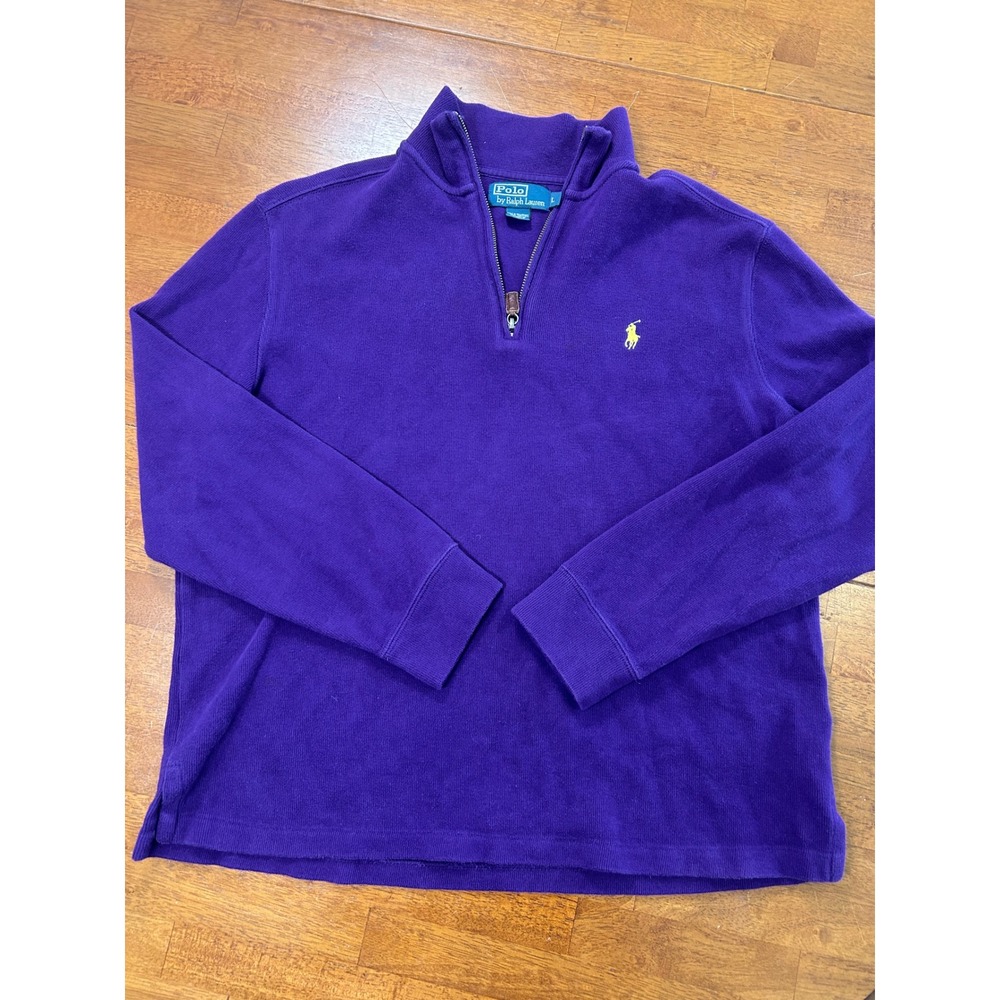Polo Ralph Lauren Quarter Zip Pullover Mens Large Purple Long Sleeve Logo